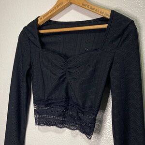 Square Sweetheart neckline Long Sleeve Lace Cropped Top Coquette Milkmaid sz S